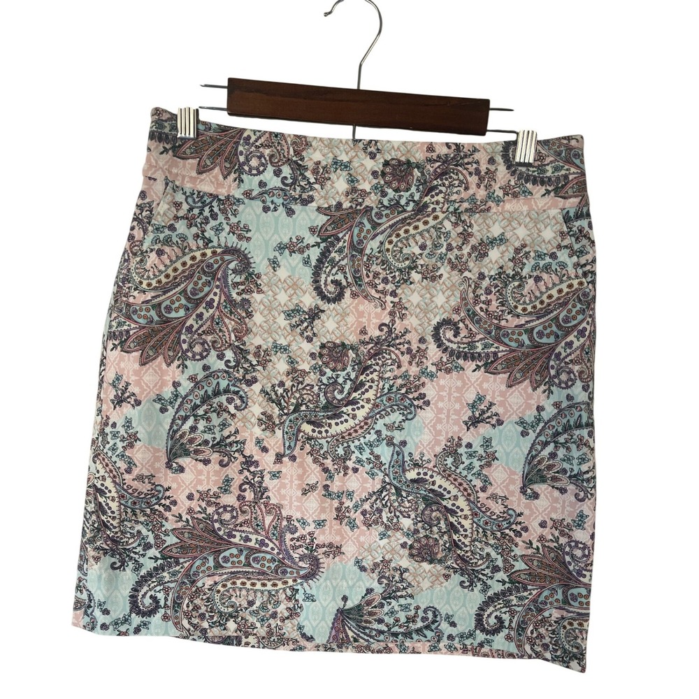 Talbots Petites Paisley Cotton Mini Skirt Women's Size 8P Light Pink‎ Blue
